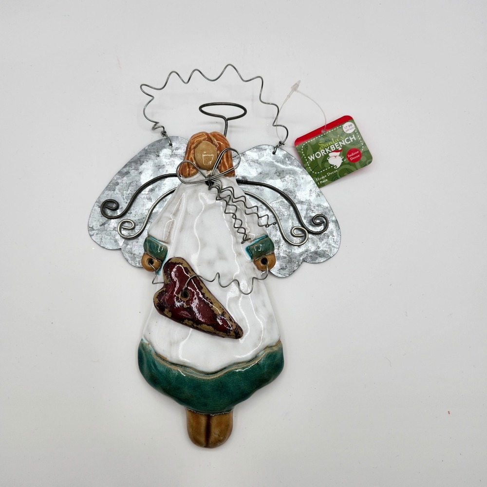 Santa's Workbench Ceramic Angel Metal‎ Wings Heart Wall Decor 2002 NEW